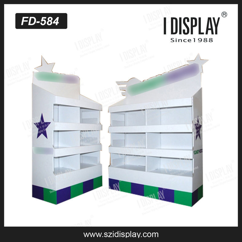 FD-584 folding recyclable corrugated cardboard display stand flooring display for supermaket