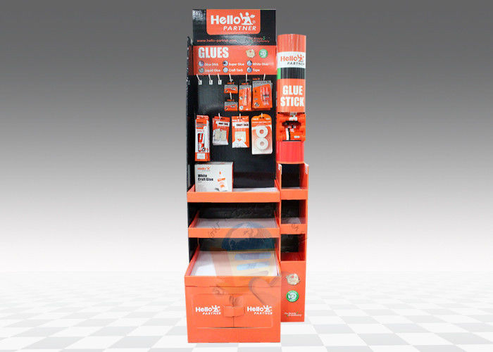 3 - tier Cardboard Floor Display Stand With Hooks , Hat Display Stand